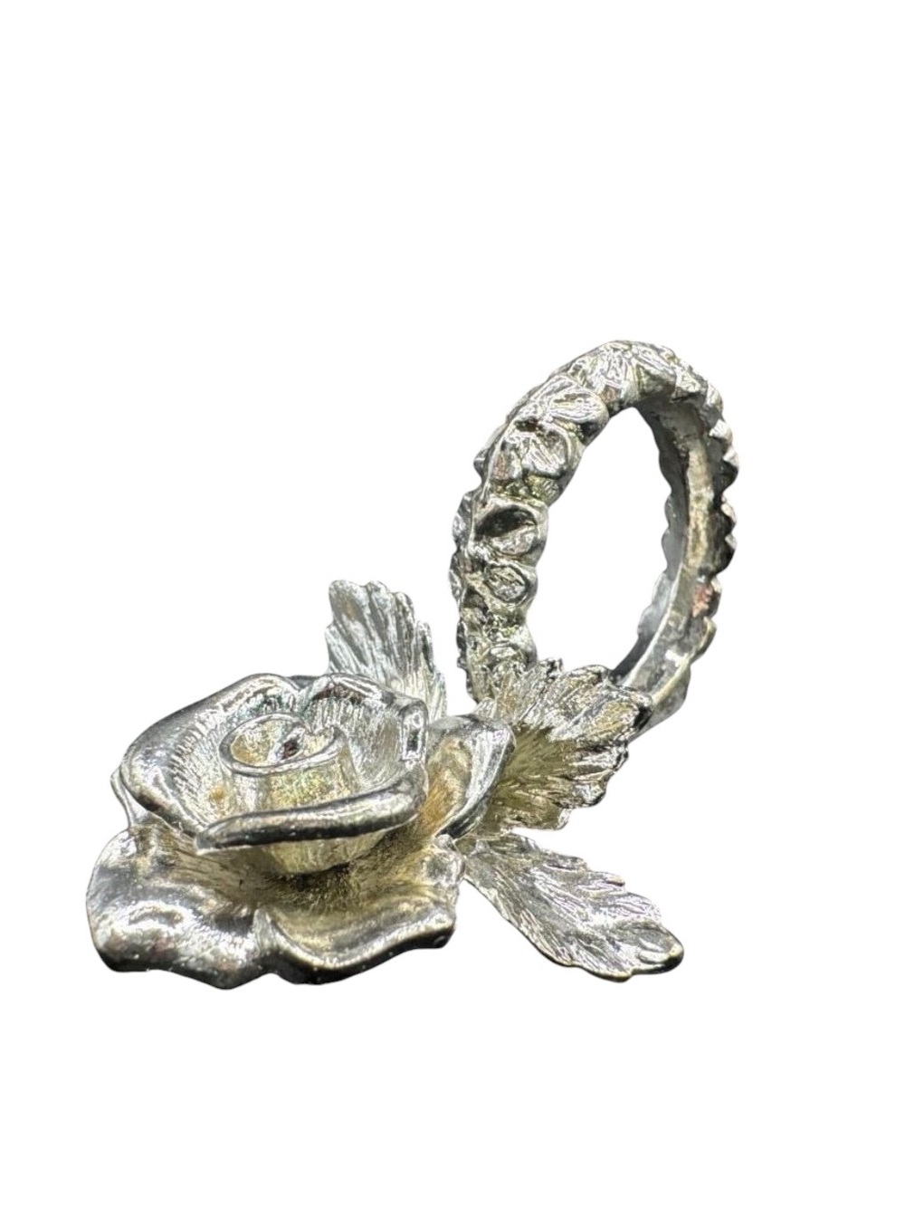 Vintage 70s Princess House Victorian Rose Silver Plated Napkin Rings Place Card